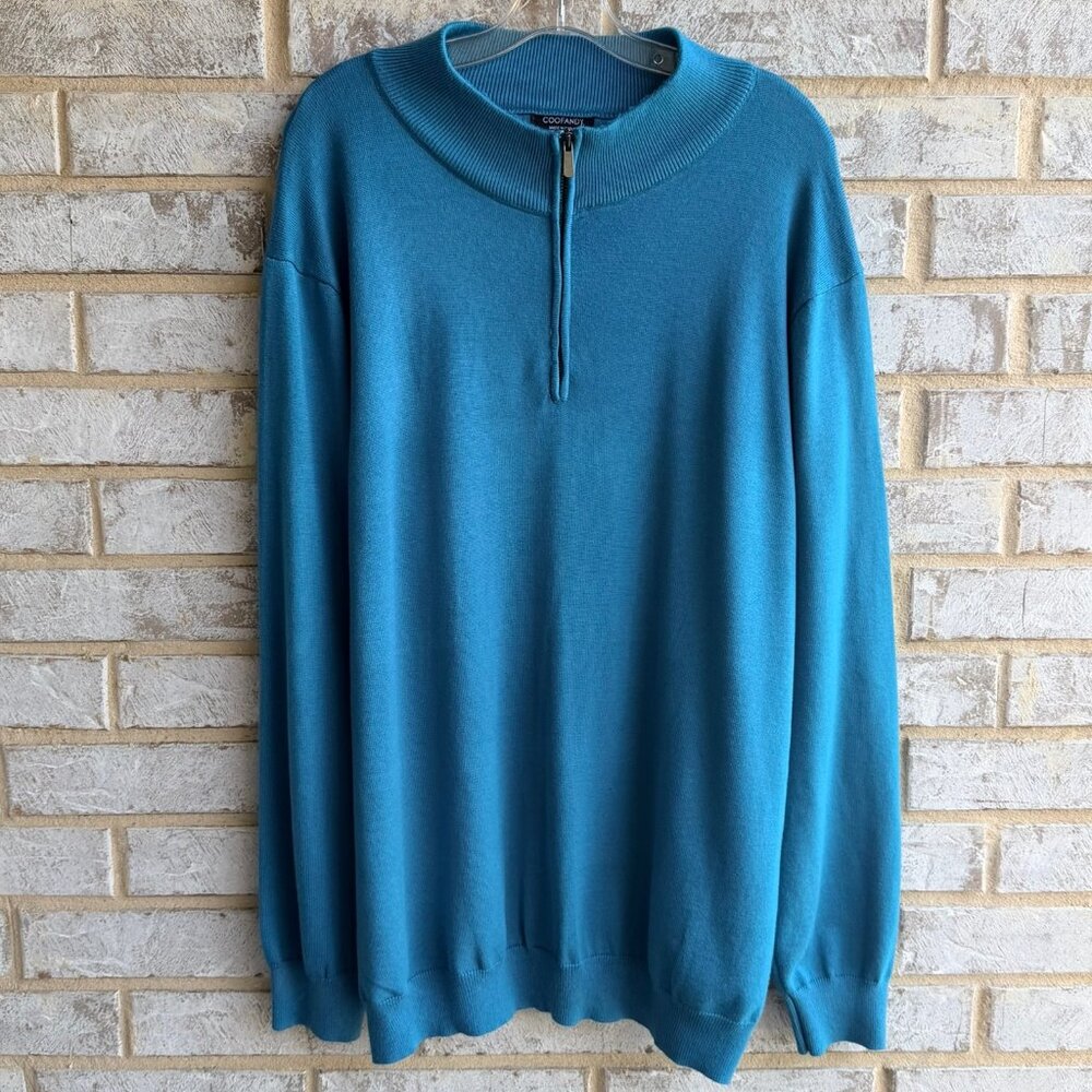 Coofandy Long Sleeve 1/4 Zip Mock Neck Emerald Blue Sweater Men's Size L